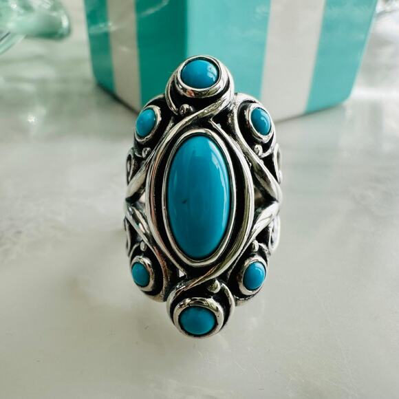 Carolyn Pollack Sleeping Beauty Ring Turquoise 7 Stone .925 Sterling Silver Sz 6